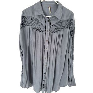 Free People Women's Lilac Tunic Blouse L Long Sleeve‎ Button Down Casual